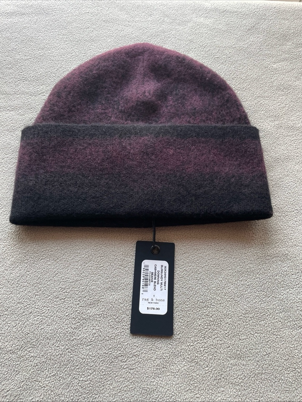 Rag and Bone Burgundy Multi Downing Cashmere Blend Beanie OS NWT